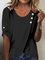 Women's Three Quarter Sleeve Tee T-shirt Spring/Fall Plain Buckle Cotton Crew Neck Daily Going Out Casual Top White
