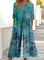 Women Floral Crew Neck Short Sleeve Casual Summer Jumpsuit
