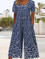 Women Floral V Neck Half Sleeve Casual Summer Jumpsuit