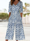 Women Geometric V Neck Half Sleeve Casual Summer Jumpsuit