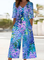 Women Floral V Neck Half Sleeve Casual Summer Jumpsuit
