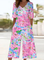 Women Floral V Neck Half Sleeve Casual Summer Jumpsuit