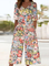Women Floral V Neck Half Sleeve Casual Summer Jumpsuit