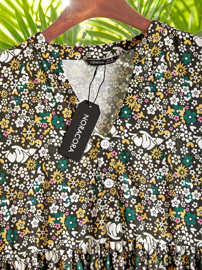 Women's Short Sleeve Summer Floral Dress V Neck Daily Going Out Casual Midi H-Line