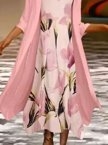 Women's Floral Pattern Daily Going Out Two Piece Set Three Quarter Sleeve Casual Spring/Fall Coat With Skirt Matching Set