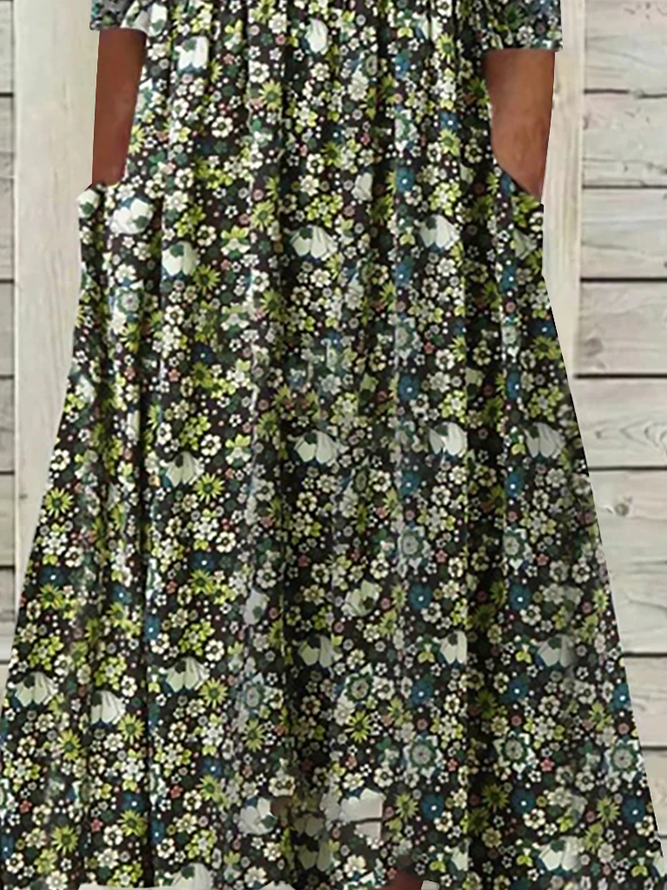 Women's Short Sleeve Summer Floral Dress V Neck Daily Going Out Casual Midi H-Line