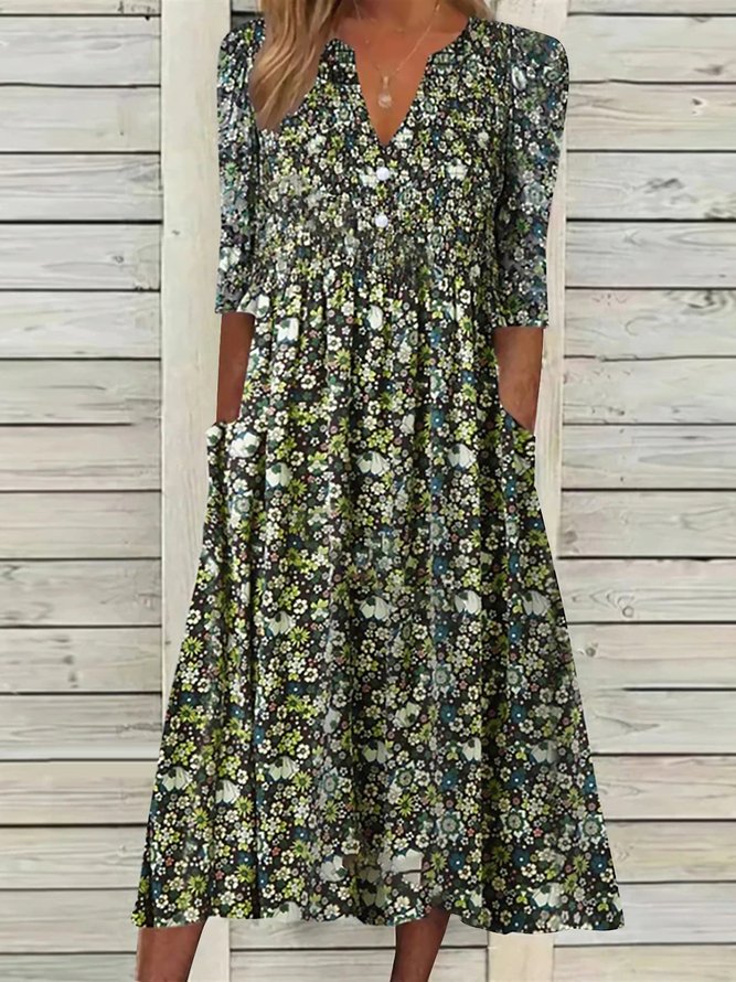 Women's Short Sleeve Summer Floral Dress V Neck Daily Going Out Casual Midi H-Line