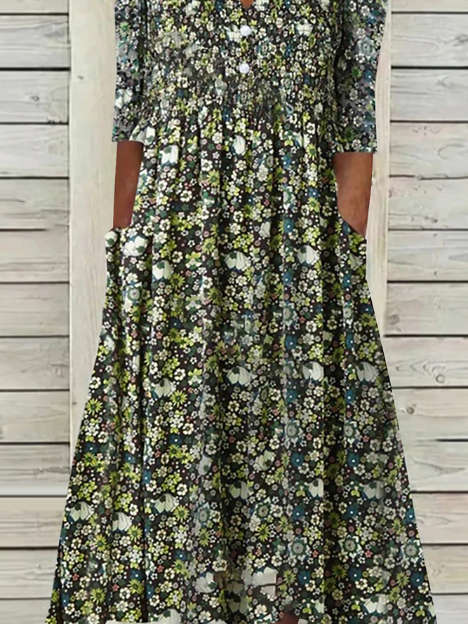 Women's Short Sleeve Summer Floral Dress V Neck Daily Going Out Casual Midi H-Line