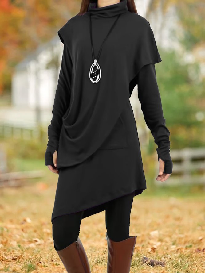 Long Sleeve Turtleneck Asymmetric Tunic Dress