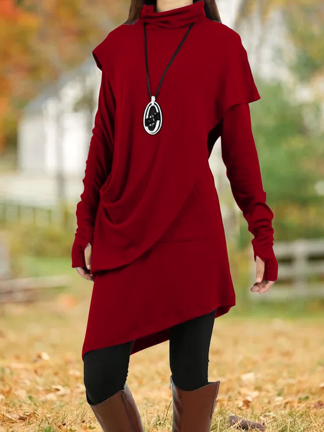 Long Sleeve Turtleneck Asymmetric Tunic Dress