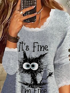 Crew Neck Casual Text Letters Top