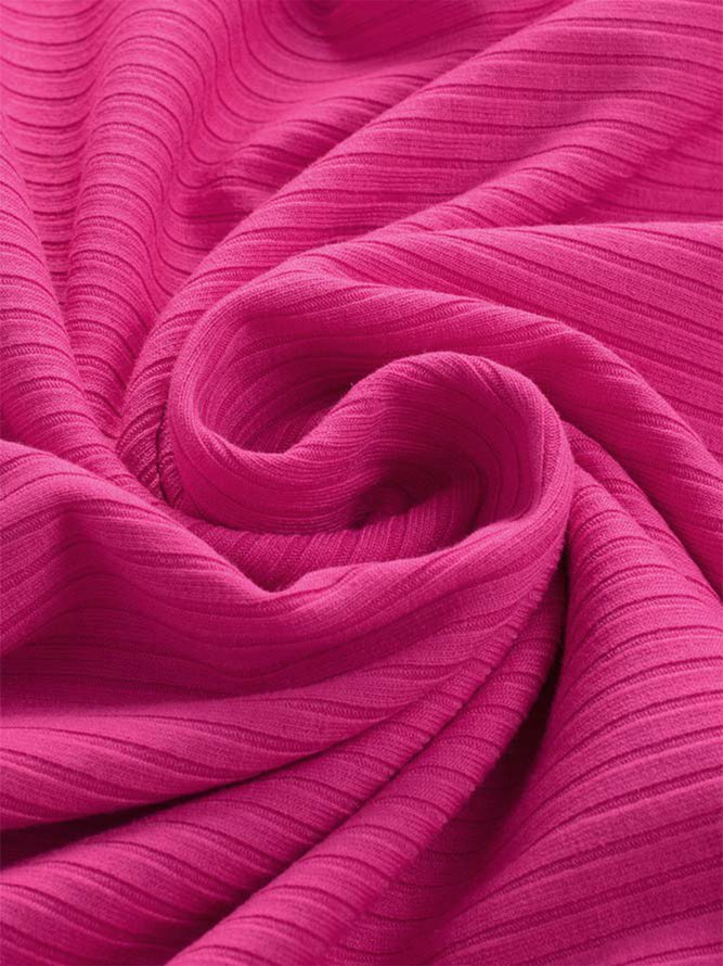 Women's Half Sleeve T-shirt Summer Plain Ribbed V Neck Going Out Casual Top Deep Pink 