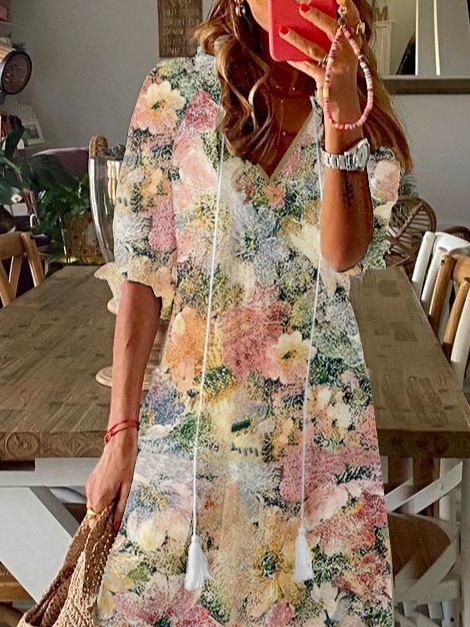 Women's Long Sleeve Spring/Fall Floral Dress V Neck Daily Going Out Casual Maxi H-Line