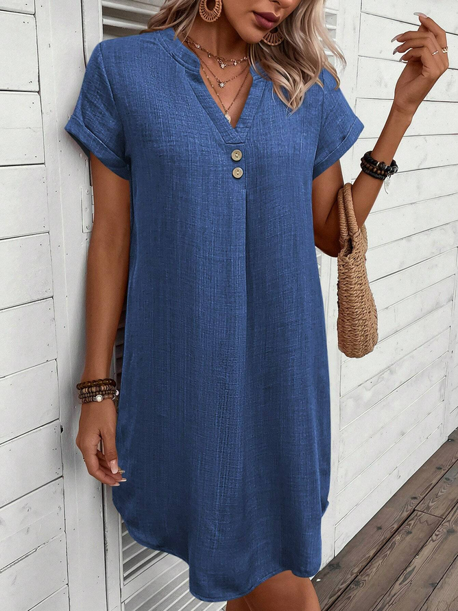 V Neck Basic Shirt Dress