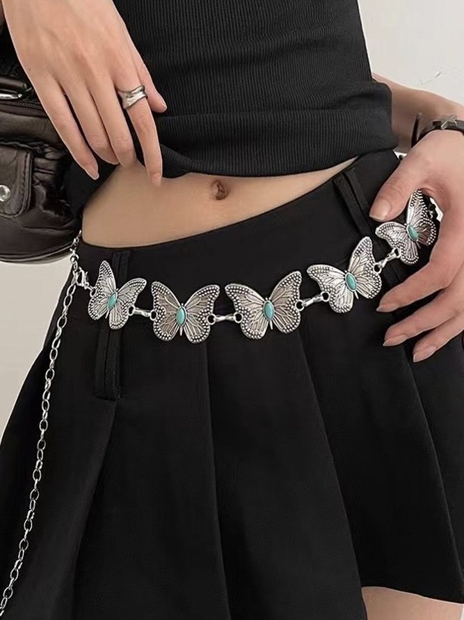 New butterfly metal turquoise sweet waist chain cross-border