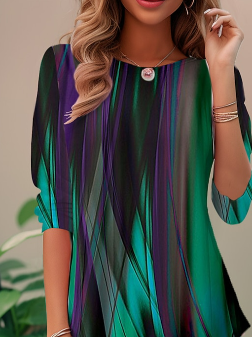 Women's Long Sleeve Tee T-shirt Spring/Fall Random Print Knitted Crew Neck Daily Going Out Casual Top Green