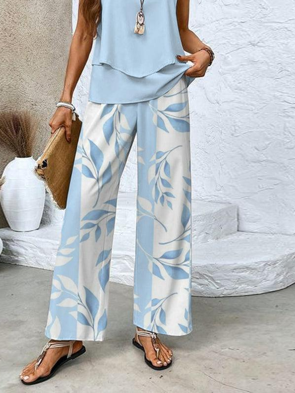 Women's Leaf Daily Going Out Two Piece Set Floral Sleeveless Casual Summer Top With Pants Matching Set