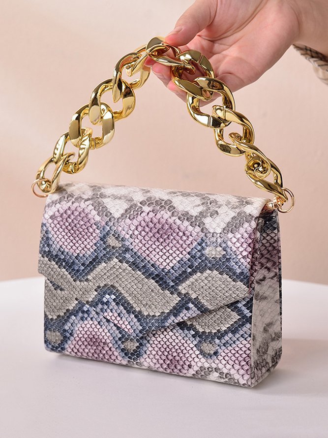 Fashion Snakeskin Square Metal Chain Handbag