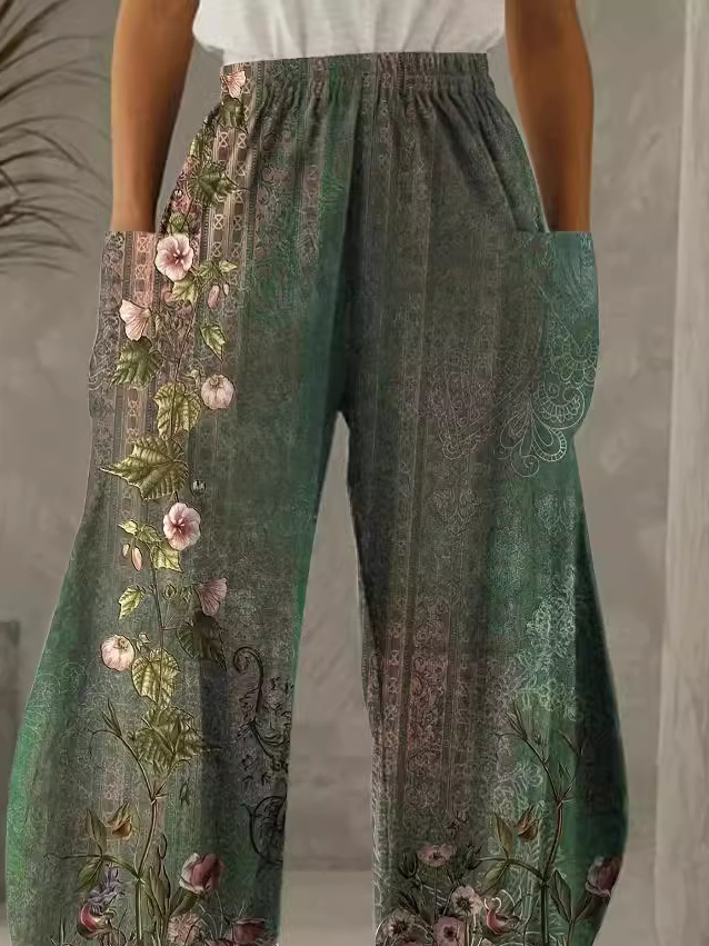 Women's Floral Trousers Straight Pants Daily Going Out Casual Ethnic Spring/Fall Pants