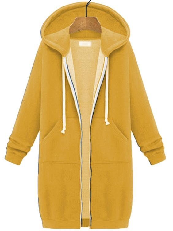 Women's Winter Outerwear Casual Plain Mid-long Hoodie Overcoat