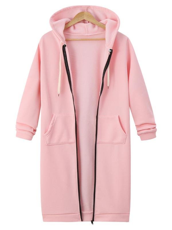 Women's Winter Outerwear Casual Plain Mid-long Hoodie Overcoat