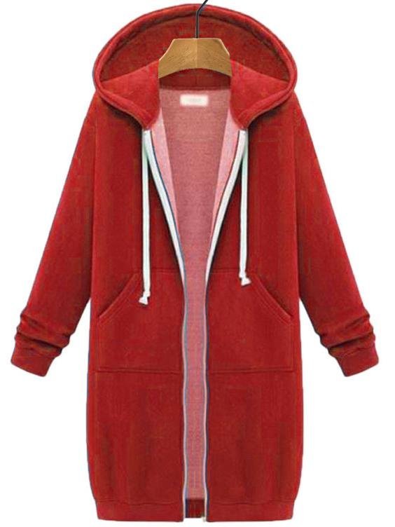Women's Winter Outerwear Casual Plain Mid-long Hoodie Overcoat