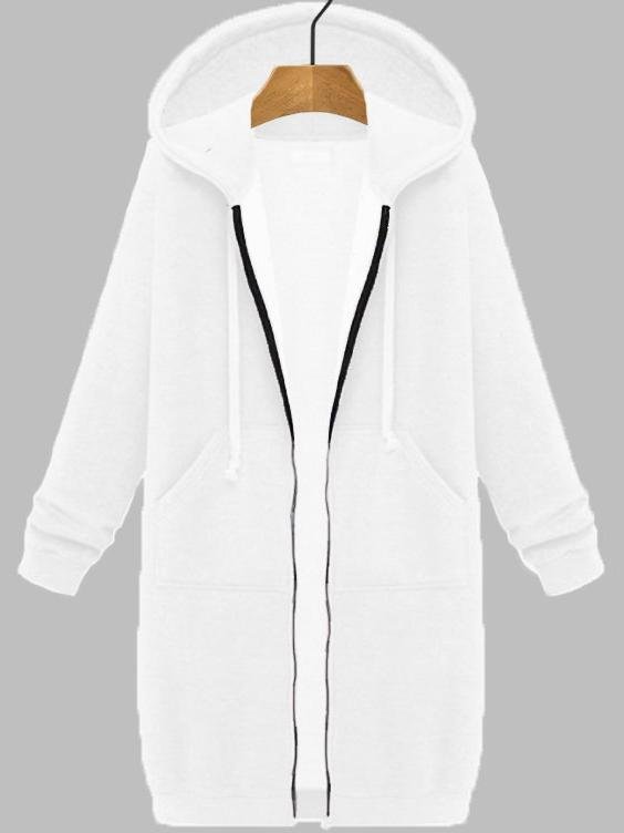 Women's Winter Outerwear Casual Plain Mid-long Hoodie Overcoat