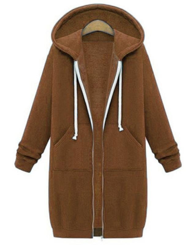 Women's Winter Outerwear Casual Plain Mid-long Hoodie Overcoat
