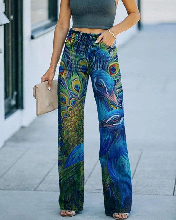 Regular Fit 3D Printing Casual Jeans