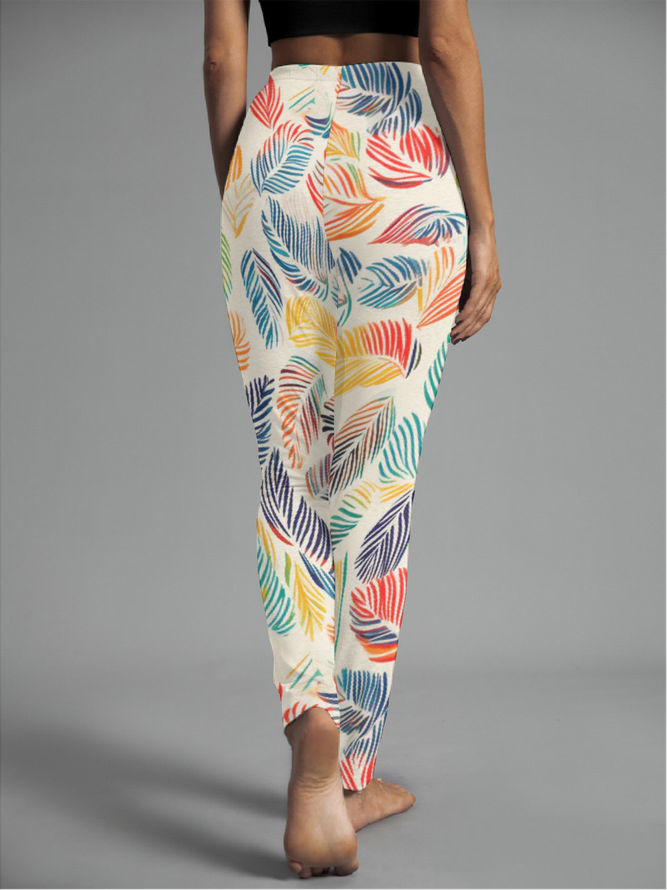 Women's Casual Leaf Jersey All Season Long Floral Leggings