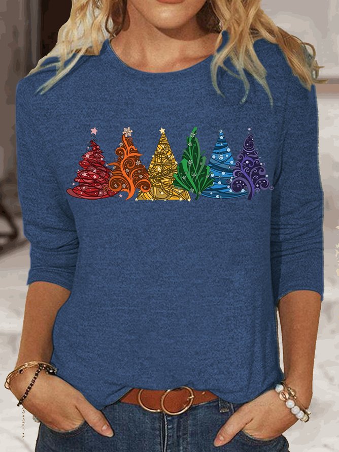 Women's Long Sleeve Tee T-shirt Spring/Fall Christmas Tree Jersey Crew Neck Daily Going Out Casual Top