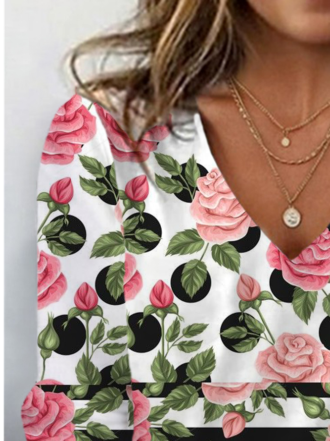 Women's Long Sleeve Tee T-shirt Spring/Fall Floral Jersey V Neck Daily Going Out Casual Top