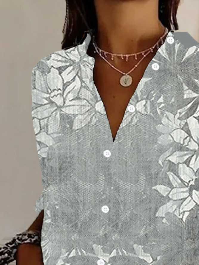 Women's Long Sleeve Shirt Spring/Fall Floral Shirt Collar Daily Going Out Casual Top