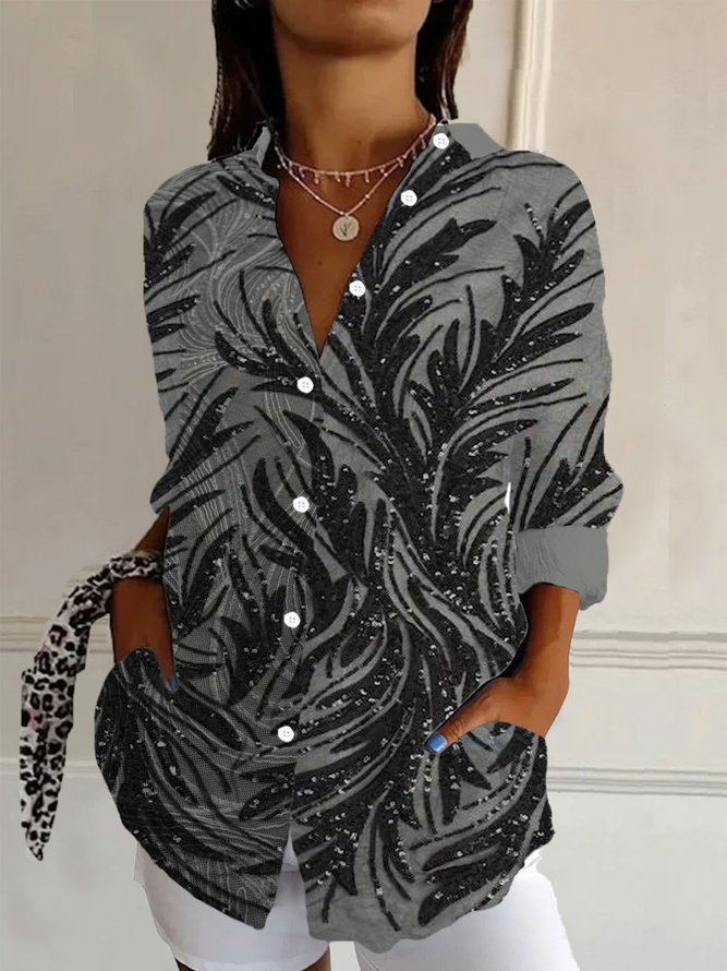 Women's Long Sleeve Floral Shirt Spring/Fall Leaf Shirt Collar Daily Going Out Casual Top