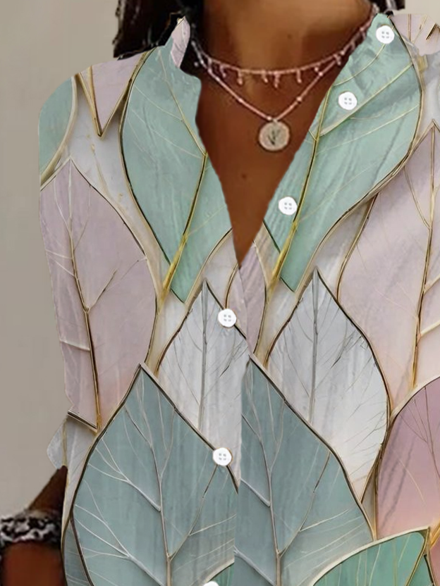 Women's Floral Long Sleeve Shirt Spring/Fall Leaf Buckle Shirt Collar Daily Going Out Casual Top