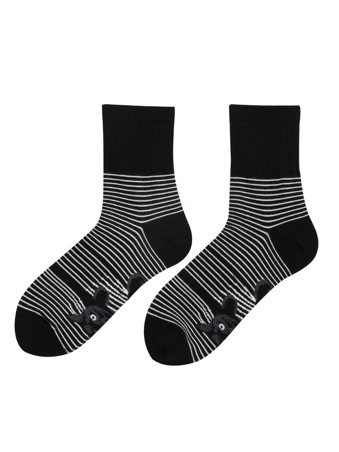 Black and white striped animal cat print mid tube socks