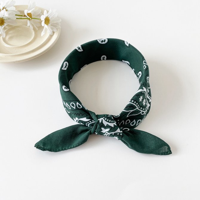 European and American hip-hop silk scarf for women 50cm cotton and linen small square scarf new style niche personality cashew print headscarf waist scarf