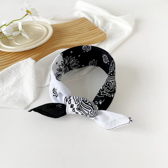 European and American hip-hop silk scarf for women 50cm cotton and linen small square scarf new style niche personality cashew print headscarf waist scarf