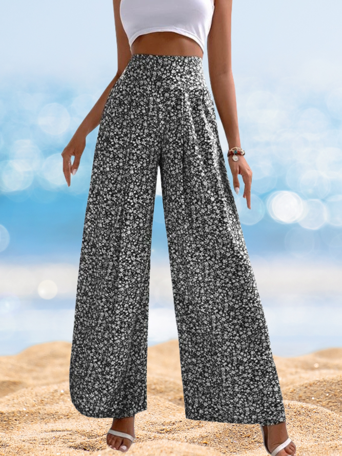 Women Floral Long Elastic Waist Pants Casual Spring/Fall Trousers