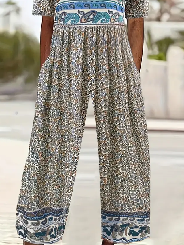 Women Floral V Neck Half Sleeve Casual Summer Jumpsuit