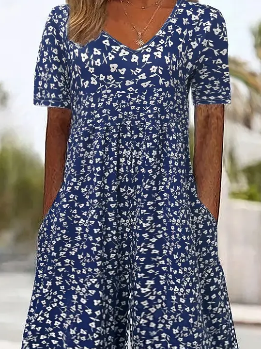 Women Floral V Neck Half Sleeve Casual Summer Jumpsuit