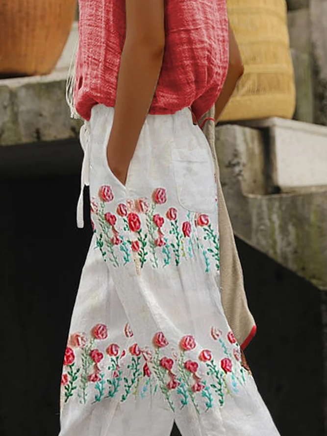 Women Floral Long Pants Casual Spring/Fall Trousers