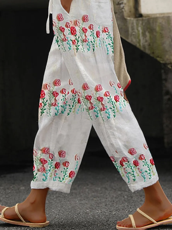 Women Floral Long Pants Casual Spring/Fall Trousers