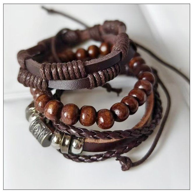Retro Street Cowboy Leather Bracelet Niche Korean Trend Multi-layer Bodhi Wood Bracelet Adjustable Bracelet