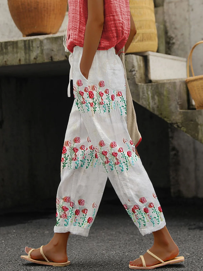 Women Floral Long Pants Casual Spring/Fall Trousers