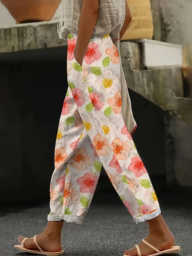Women Floral Long Pants Casual Spring/Fall Trousers