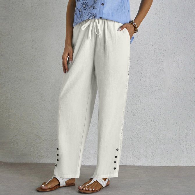 Women Plain Long Elastic Waist Pants Casual Spring/Fall Trousers