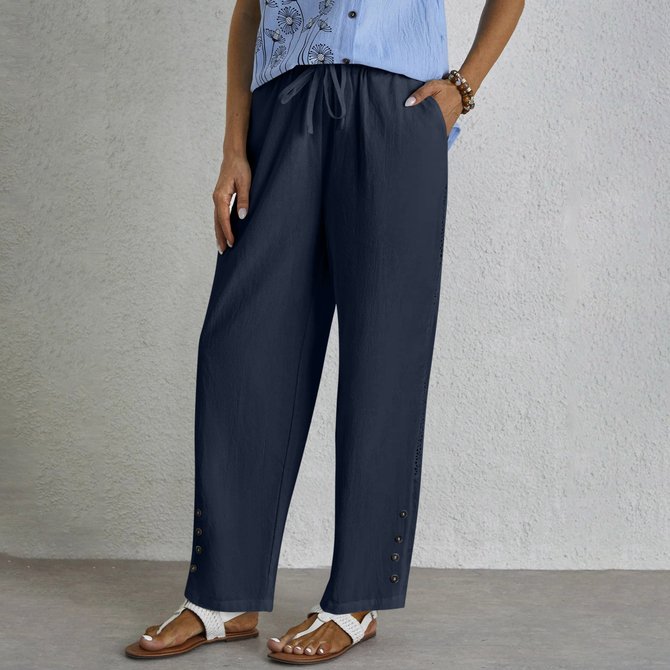 Women Plain Long Elastic Waist Pants Casual Spring/Fall Trousers
