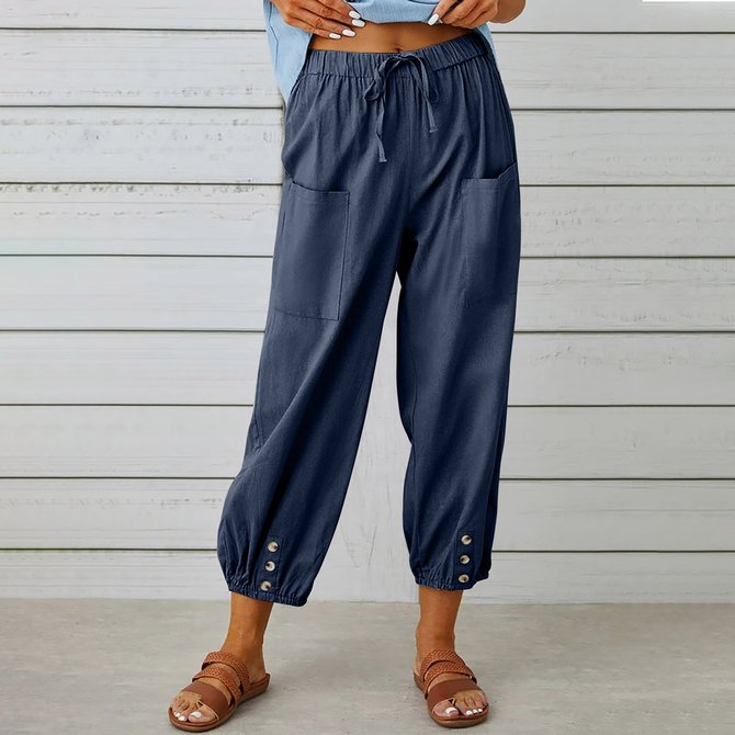 Women Plain Ankle Pants Elastic Waist Pants Casual Spring/Fall Trousers