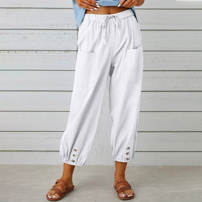 Women Plain Ankle Pants Elastic Waist Pants Casual Spring/Fall Trousers